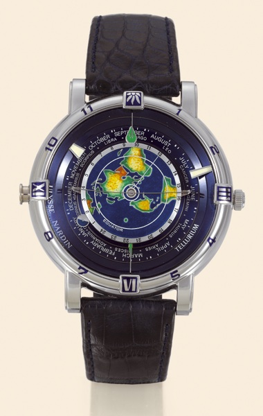 Platinum Tellurium No. 3.Ulysse Nardin, Tellurium Johannes Kepler.No. 03, Ref. 889-99. Made in a limited.edition of 99 examples in the 1992..Very rare and unusual, astronomic, two time-zone, selfwinding.platinum gentleman's wristwatch, water-resistant.to 
