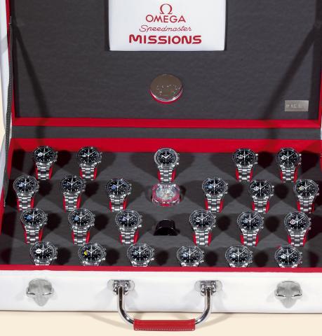 Omega, Speedmaster Collection, Ref. 3599.97, No III/V HC. Made in 1998..Extremely rare and impressive attach_ case containing 23 Speedmaster watches.