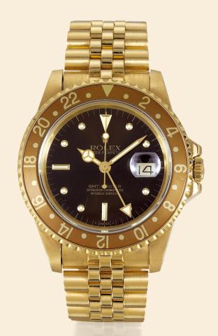 Yellow Gold Ref. 16578.Rolex, Oyster Perpetual, GMT-Master, Superlative.Chronometer, Officially Certified.case No. 8370039, Ref. 16758/16750. Made in 1983..Very fine and rare, two-time zone, center seconds, self-winding.water-resistant, 18K yellow gold ge