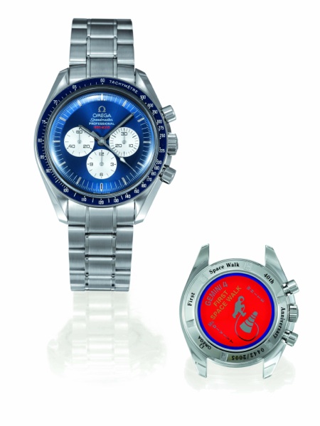 40TH ANNIVERSARY: GEMINI 4 _ FIRST SPACEWALK.Omega, Speedmaster Professional, 1965 _ 2005, No. 0442/2005, movement.No. 77142159, Ref. SU 145.0229. Sold on September 20, 2005. Made in a limited edition.of 2005 examples in 2005 to mark the 40th anniversary 