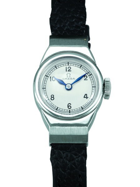 STAYBRITE HOODED LUGS.Omega, No. 8352139, case No. 9163429, Ref. CK 668..Sold on July 10, 1937..Fine and rare Staybrite lady`s wristwatch with hooded lugs.and a stainless steel Omega buckle. This watch is sold with box, Certificate.of Authenticity and a 2