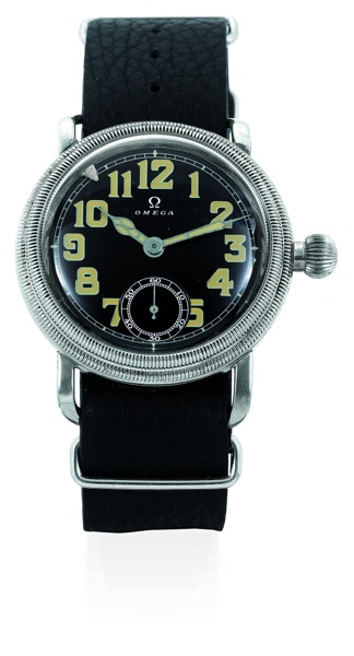 AVIATOR.Omega, No. 74266625, case No. 8228771, Ref. CK 700 AD. Sold on 9th January, 1935 to.the German Wehrmacht..Fine and very rare, round, Staybrite aviator