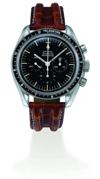 SPEEDMASTER PROFESSIONAL MILE TELEMETER Omega, Speedmaster Professional, No. 24013716, Ref. ST 105.012-65. Sold on.November 2, 1966..Very fine and rare, asymmetric, water-resistant, stainless steel gentleman's wristwatch.with round button chronograph, 12-