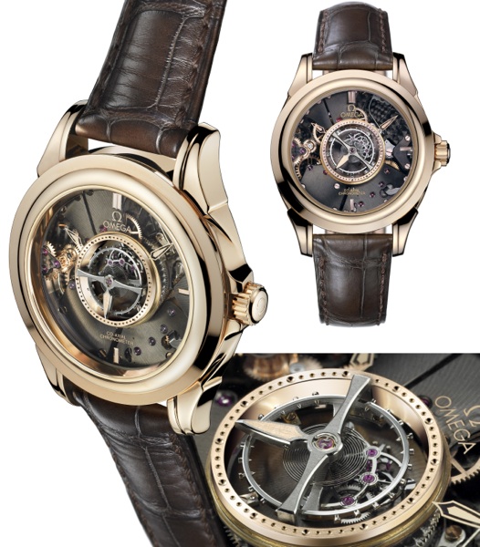 CO-AXIAL CENTRAL TOURBILLON Omega, De Ville, Co-Axial Central Tourbillon, No. 1, Ref. BG 167.0110. Made.in 2007..Exceptional, self-winding, water-resistant, 18K pink gold gentleman`s wrist.chronometer with central one-minute tourbillon regulator, co-axial