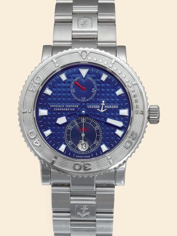 Marine Diver Chronometer.Ulysse Nardin, Le Locle, Suisse, Marine.Diver Chronometer, Officially Certified.No.608, Ref. 263-58. Produced in a limited edition of 999.pieces in the 2000s..Fine, self-winding, water-resistant, stainless steel diver