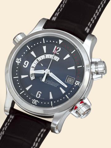 Master Compressor.Jaeger-LeCoultre, Master Compressor, 1000 Hours, Memovox, No. 089/250, ref 146.6.97. Made circa 2003.in a limited edition of 250 pieces..Fine and rare, large, self-winding, center-seconds, water-resistant, platinum gentleman's wristwatch