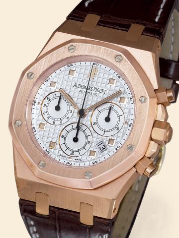 Pink Gold, Royal Oak Automatic.Audemars Piguet, Royal Oak Automatic, No. 0047, No. 572856, case No. F 12214, Ref. 260220R. Made in 2004..Fine, large, self-winding, water-resistant, 18K pink gold gentleman