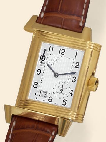 Yellow Gold, Reverso 8 Days with Large Date.Jaeger-LeCoultre, Reverso Grande Date, case No. 2184497, Ref. 240.1.15. Made in 2003..Very fine, rectangular and reversible, 18K yellow gold gentleman