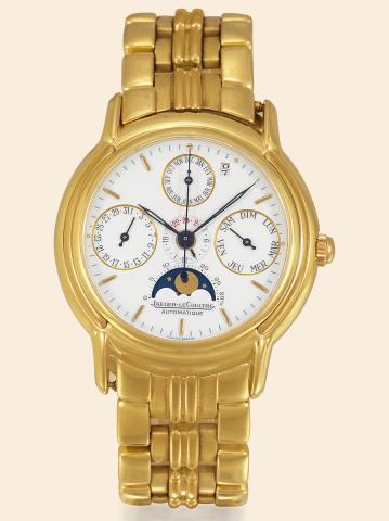 Odysseus Perpetuel.Jaeger LeCoultre, Odysseus Perpetuel.Ref. 170.7.80 No. 0022. Produced in the 1990s..Very fine, astronomic, center-seconds, self-winding, waterresistant.18K yellow gold gentleman's wristwatch with.perpetual calendar, moon phases and an 1