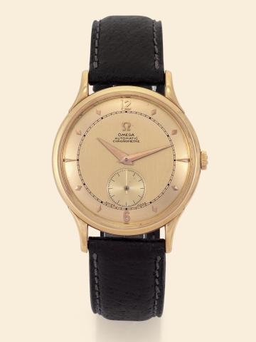 Yellow Gold Centenary.Omega, Automatic, Chronometer, Ref. OT.2500. Made in 1948..Fine, self-winding, 18K yellow gold gentleman`s wristwatch.with a gold-plated Omega buckle.
