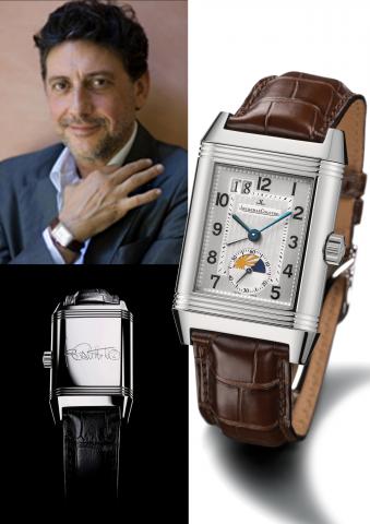 Sergio Castellito.Jaeger LeCoultre, Reverso Grande Automatique Ref. 3038420. Made in 2007..Very fine, self-winding, water resistant, rectangular stainless steel gentleman's reversible wristwatch with two time zone indication, large date display, day-night