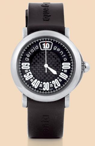 Retro Sport.G_rald Genta, Retro Sport, Ref. RSP. L. 10. Made in.the 1990s..Fine, jump hour, center-seconds, self-winding, water-resistant.stainless steel wristwatch with retrograde minutes and a.stainless steel G_rald Genta buckle. Accompanied by a fitted