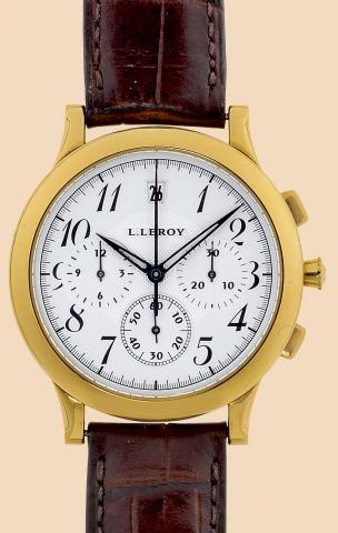 Osmior Chronograph.L. Leroy, Osmior Chronograph, Automatique. Made circa 2000..Very fine, self-winding, water-resistant, 18K yellow gold wristwatch with square-button chronograph, registers.date and an 18K yellow gold Leroy buckle.