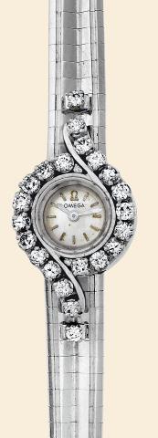 White Gold and Diamond.Omega, case No. 11474, Ref. 073. Made in the 1960s..Very fine, 18K white gold and diamond lady
