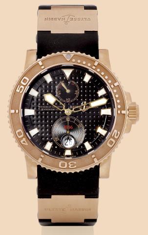 Maxi Marine Diver.Ulysse Nardin, Le Locle, Suisse, Maxi.Marine Diver, Officially Certified Chronometer.No. 256, Ref. 266-33. Made in 2004..Fine, self-winding, water resistant to 200 m, 18K pink gold.chronometer diving wristwatch with date, power reserve, 