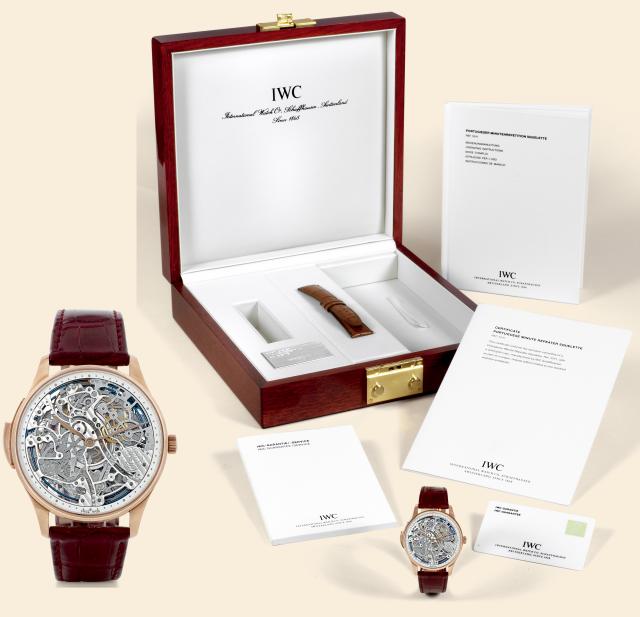 Skeletonized Minute Repeater.International Watch Co., Schaffhausen, Portuguese - Skeletonized Minute Repeater.No. 17/50, Ref. 5241. Made in a limited edition of 50 pieces circa 2006..Very fine and rare, oversized, skeletonized, minute-repeating, 18K pink 