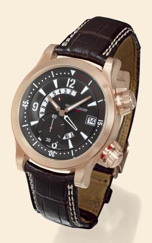 Pink Gold Dualmatic.Jaeger LeCoultre, Master Compressor Dualmatic.Ref. 146.2.02, No. 0020. Made circa.2004, sold on September 7, 2005.Very fine, large, water-resistant, self-winding 18K pink gold.wristwatch with date, two time zone, 24h indication and an.