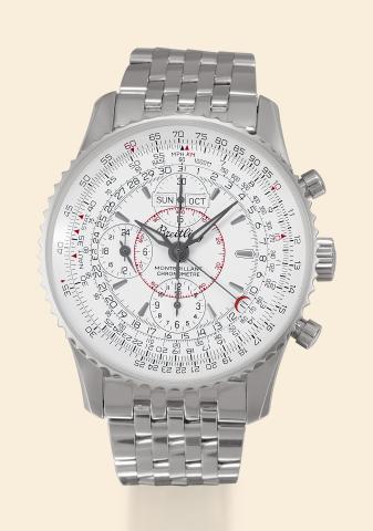 Montbrillant Datora.Breitling, Montbrillant Chronometer, Ref. A21330, No. case 431351. Made circa 2000..Fine, self-winding, water-resistant, stainless steel chronometer wristwatch with round button chronograph.triple date calendar, 24-hour indication, sli