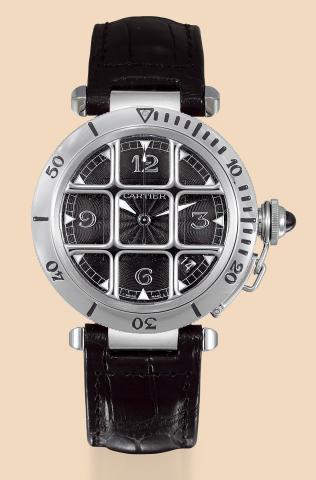 Pasha Grille.Cartier, Pasha Grille, case No. 479493CD, Ref. 2379. Made circa 2000..Fine, center-seconds, self-winding, water-resistant stainless steel wristwatch with date and a stainless steel.Cartier deployant clasp. Accompained by certificate.To be sol