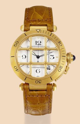 Pasha _ Grille, Automatic.Cartier, Pasha _ Grille, Automatic, case No. 820904C, Ref. 1775. Made in the 1990s..Fine center-seconds, self-winding, water-resistant, 18K yellow gold wristwatch with date and an 18K yellow.gold Cartier deployant clasp..To be so