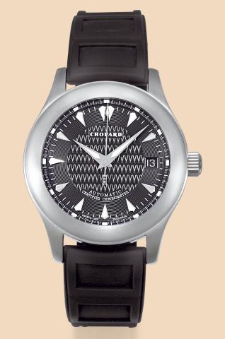 LUC Sport.Chopard LUC Sport, No..796, case No. 710584, Ref..8200. Made circa 2000..Fine, water-resistant, self-winding.stainless steel wristwatch with date.and a rubber strap with stainless steel.Chopard buckle. Accompained by a certificate..To be sold wi