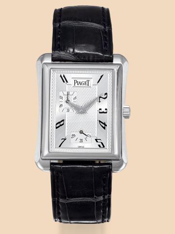 Emperador.Piaget Emperador.case No. 854211, Ref..18900. Made circa 2000..Fine, water-resistant, self-winding, 18K.white gold wristwatch with power reserve.indicator and an 18K white gold Piaget.buckle.Accompanied by a guarantee (now void).To be sold witho