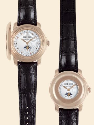 WITHDRAWN.Concept 2100.Blancpain, Concept 2100, Half Hunter.Moon Phase Calendar, No. 88/200. Made.in 2001 in a limited edition of 200 pieces..Very fine and rare, half hunting-cased, self-winding.water-resistant, 18K pink gold wristwatch with triple.date, 