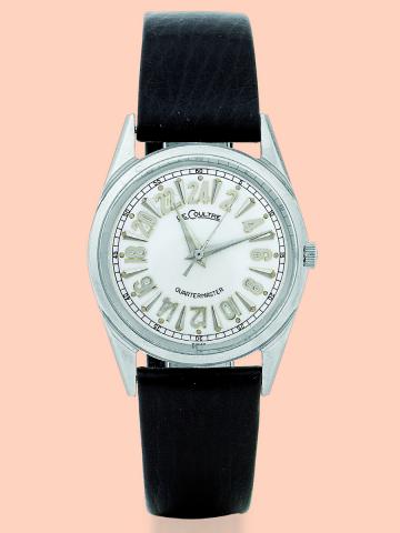 Quartermaster.LeCoultre, Quartermaster, No. 1328141, Case.No. 3631749, Ref. 2405. Made in the 1950s..Fine, center seconds, water-resistant, anti-magnetic, stainless.steel wristwatch with 24 hour dial..To be sold without reserve