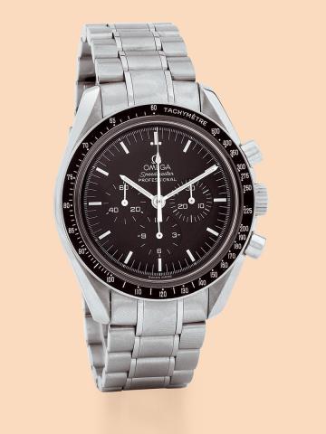 Apollo XVII.Omega, Speedmaster Professional - Apollo.XVII, No. 0495/3000, Ref. ST 1450226. Made.in a limited edition of 3000 pieces in 2002 to commemorate.Commander Eugene A. Cernan, last man to walk on the.moon..Fine and rare, water-resistant, stainless 