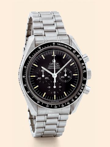 Apollo XI.Omega, Speedmaster Professional - Apollo.XI, No. 1665/2500, Ref. ST 1450062. Made in.a limited edition of 2500 pieces in 1994 to celebrate the 25th.anniversary of the first moon landing..Fine and rare, water-resistant, stainless steel wristwatch