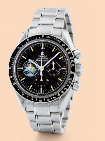 Apollo XIII.Omega, Speedmaster Professional - Apollo.XIII - Ex Luna Scientia, No. 829/999, movement.No. 48341342, Ref. ST 345.0022. Made in a limited.edition of 999 pieces circa 2000..Fine and rare, water-resistant, stainless steel wristwatch with.round b