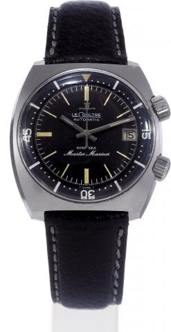 Barracuda.LeCoultre, Master Mariner Deep Sea, Ref. E 558..Produced in a series of 1000 examples in 1967..Fine, tonneau-shaped, center-seconds, self-winding, water-resistant.stainless steel diver's wristwatch with date..To be sold without reserve