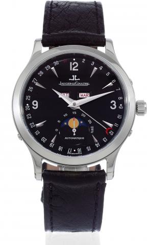 Stainless Steel Master Calendar.Jaeger-LeCoultre,Master Calendar, No. 5206.Ref. 140.8.98.S. Made in the late 1990s..Fine, self-winding, water-resistant, stainless steel wristwatch with.triple date and moon phases and a stainless steel Jaeger-LeCoultre.dep