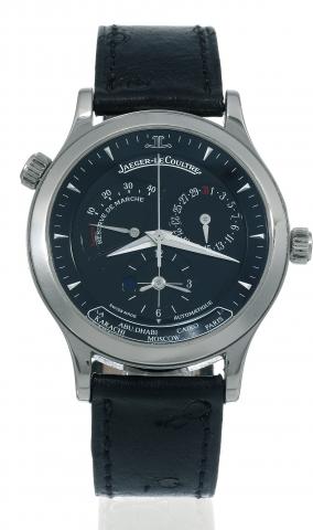 Stainless Steel Master G_ographique.Jaeger-LeCoultre, Master G_ographique, Ref. 142.8.92.S. Made in the late 1990s..Very fine, World Time, center-seconds, self-winding, water-resistant, stainless-steel wristwatch with date, 40-hour power reserve.day and n