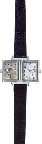 Stainless Steel 8-Days, Big Date.Jaeger-LeCoultre, Reverso, Grande Date, case.No. 2198925, Ref. 240.8.15. Made circa 2000..Fine, rectangular and reversible, stainless steel wristwatch.with large date, double spring-barrels with 8-days power.reserve and a 