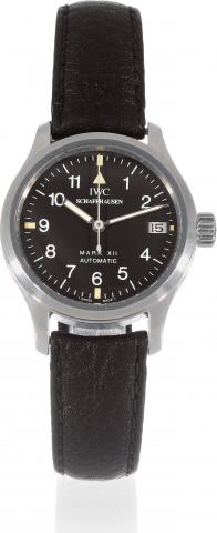 Lady Mark XII.International Watch Co., Schaffhausen.Mark XII - Die Fliegeruhr, Automatic.Ref. 4421. Made in the 1990s..Fine, center-seconds, self-winding, waterresistant.stainless steel aviator's wristwatch.with date and a stainless steel IWC buckle.