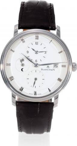 Villeret Time Zone.Blancpain, No. 81. Made circa 2000..Very fine and elegant, self-winding, 18K white gold wristwatch.with a 18K white gold deployant clasp. Accompanied by a fitted box and instruction booklet.