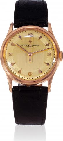 Pink Gold, Ref. 4217.Vacheron & Constantin, Geneve.movement 510431, case No 337680, Ref..4217. Made in the 1950s..Fine, center seconds, 18K pink gold wristwatch.with an 18K pink gold buckle. Accompanied.by the original Certificate of Origin.