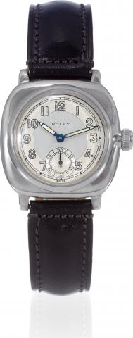 Stainless Steel, Ref. 2081.Rolex, case No. 63715, Ref. 2081. Made in 1948..Fine, cushion-shaped, water-resistant, stainless steel wristwatch.with a stainless steel Rolex buckle..To be sold without reserve