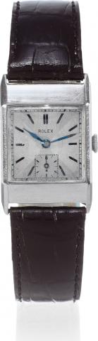 White Gold Ref. 1498 Ultra Prima.Rolex, case No. 1517, Ref. 1498. Glasgow import.marks for 1930-1934..Fine, rectangular, 9K white gold wristwatch.