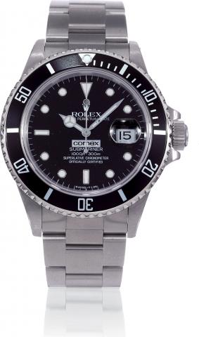 Ref. 168000/16800, Comex No. 6245.Rolex, Oyster Perpetual Date, Submariner, 1000ft=300m, Superlative Chronometer Officially.Certified, case No. R381422, inside the case back No. R381182, Ref. 168000/16800. Made in 1987..Fine and very rare, center-seconds,