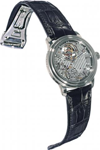 L_man Tourbillon.Blancpain, L_man Tourbillon, No. 3/27. Made in a limited edition of 27 pieces in.2006..Very fine and rare, self-winding, water-resistant, platinum wristwatch with visible oneminute.flying tourbillon regulator, power reserve indication, la