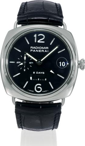 PAM 200, Radiomir 8 Days GMT.Officine Panerai, Firenze 1860, Radiomir 8 Days GMT, No. H165/250, Ref. OP 6618. Made in a limited edition of 250.examples in 2005, sold on July 2006..Very fine and rare, large, cushion-shaped, water-resistant, two-time zone, 