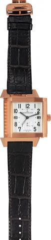 Reverso Squadra _ Hometime.Jaeger-LeCoultre, Reverso Squadra._Hometime, Automatique, 1000 Hours Control.Ref. 230.2.77. Made in 2006..Very fine, large, rectangular and reversible.two time-zone, self-winding, water-resistant.18K pink gold wristwatch with AM