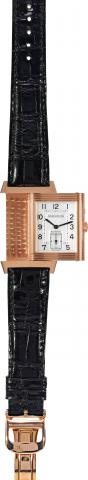 Pink Gold Reverso.Duo Night and Day.Jaeger-LeCoultre, Reverso -.Duo - Night and Day, No..2027687. Made circa 2000..Very fine, rectangular, twotime-.zone, double-face, 18K.pink gold wristwatch with 24-hour indication.and an 18K pink gold deployant.clasp.
