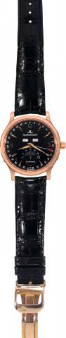 Master Calendar.Jaeger-LeCoultre,Master.Calendar, No. 572, Ref. 140.2.98.S..Made circa 2000..Fine, self-winding, water-resistant, 18K.pink gold wristwatch with triple date.calendar and moon phases and an 18K pink.gold Jaeger-LeCoultre deployant clasp.