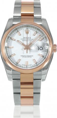 Datejust.Rolex, Oyster Perpetual, Datejust, Superlative Chronometer, Officially Certified, case No. D568594 Ref. 116201..Made in 2005, sold on April 25th, 2007..Fine, center seconds, self-winding, water-resistant, stainless steel and 18K pink gold wristwa