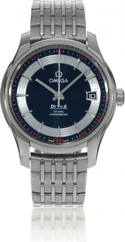 Hour Vision Black Dial.Omega, De Ville, Co Axial Chronometer, movement.No. 82008153, case No. 82008153, Ref. 43130412101001..Made in 2006, sold on July 2nd, 2007..Fine, self-winding, water-resistant, center seconds, stainless.steel chronometer wristwatch,