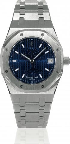 Time for the Trees.Audemars Piguet, Fondation.movement No. 491421, case No. E23196.Ref. 15100ST. Made in a limited edition of.450 examples, circa 1999..Very fine and rare, tonneau-shaped, centerseconds.self-winding, water-resistant.stainless steel wristwa