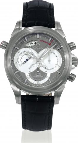 De Ville, Rattrapante.Omega, De Ville, Rattrapante, Co-Axial Chronometer, movement number 78057155, Ref. 48484031. Sold on.June 22, 2006..Very fine, self-winding, water-resistant, brushed stainless steel wristwatch with round button split-seconds.chronogr